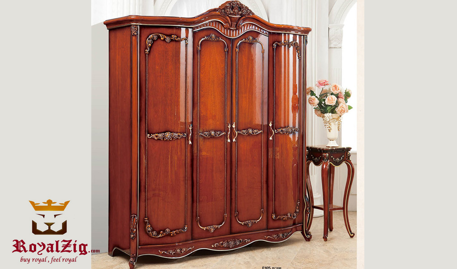 Antique Style Rosewood Finish Teak Wood Wardrobe