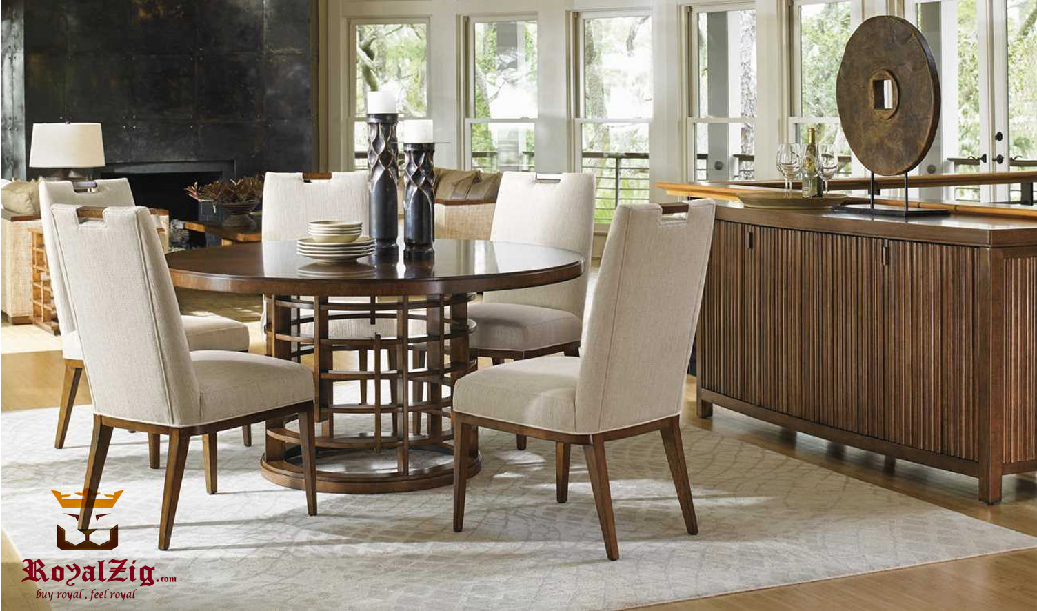Cobham Modern Luxury Dining Table With Uplholstered Chairs