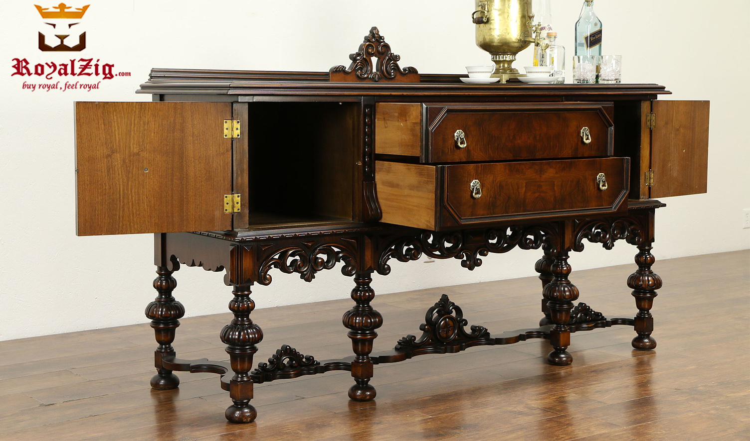Italian-Antique-Style-High-Carving-Walnut-Sideboard