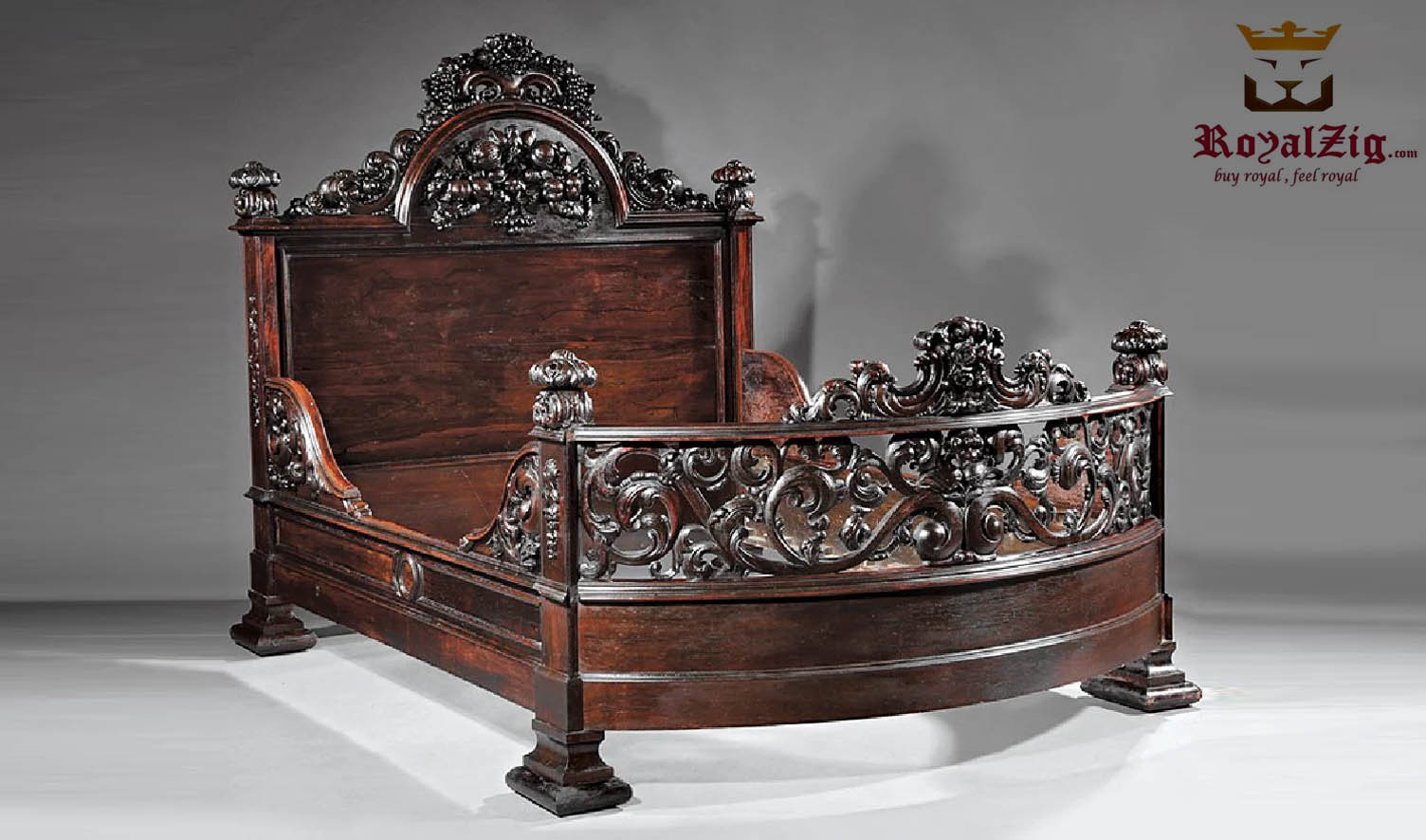 Maharaja Indian Style Carved Antique Sheesham Bed