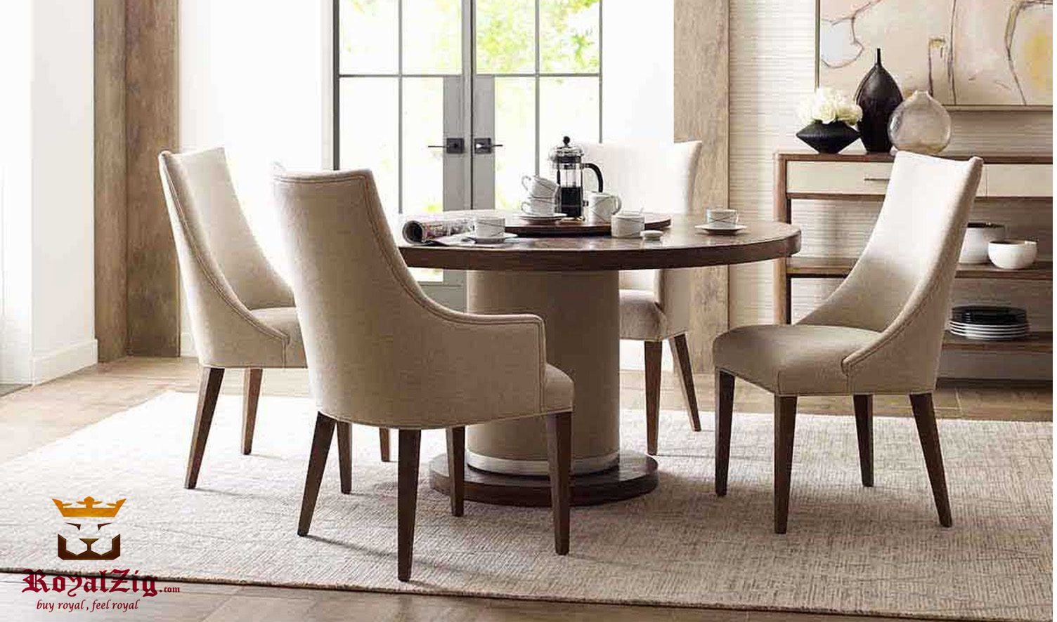 Modern Dining Table in Solid Teak Wood - Shop Online- Brand Royalzig Luxury Furniture