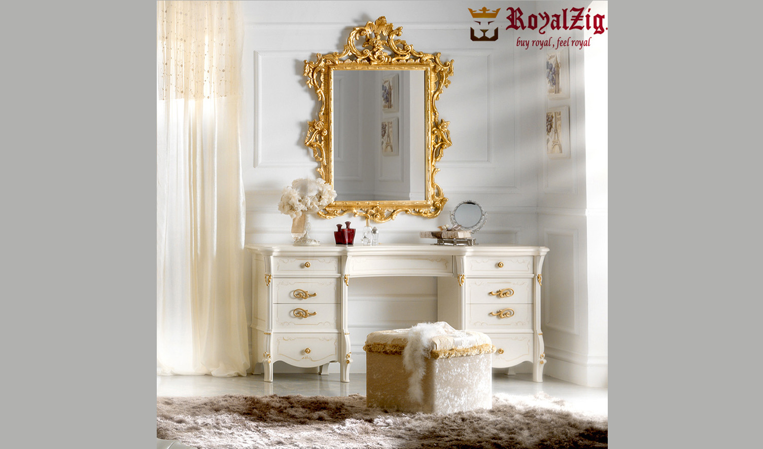 Royal Ivory and Gold Dressing Table And Mirror Set-1-2