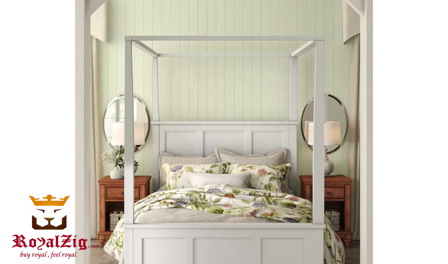 Sara White Modern Italian Style Four Poster Bed 1