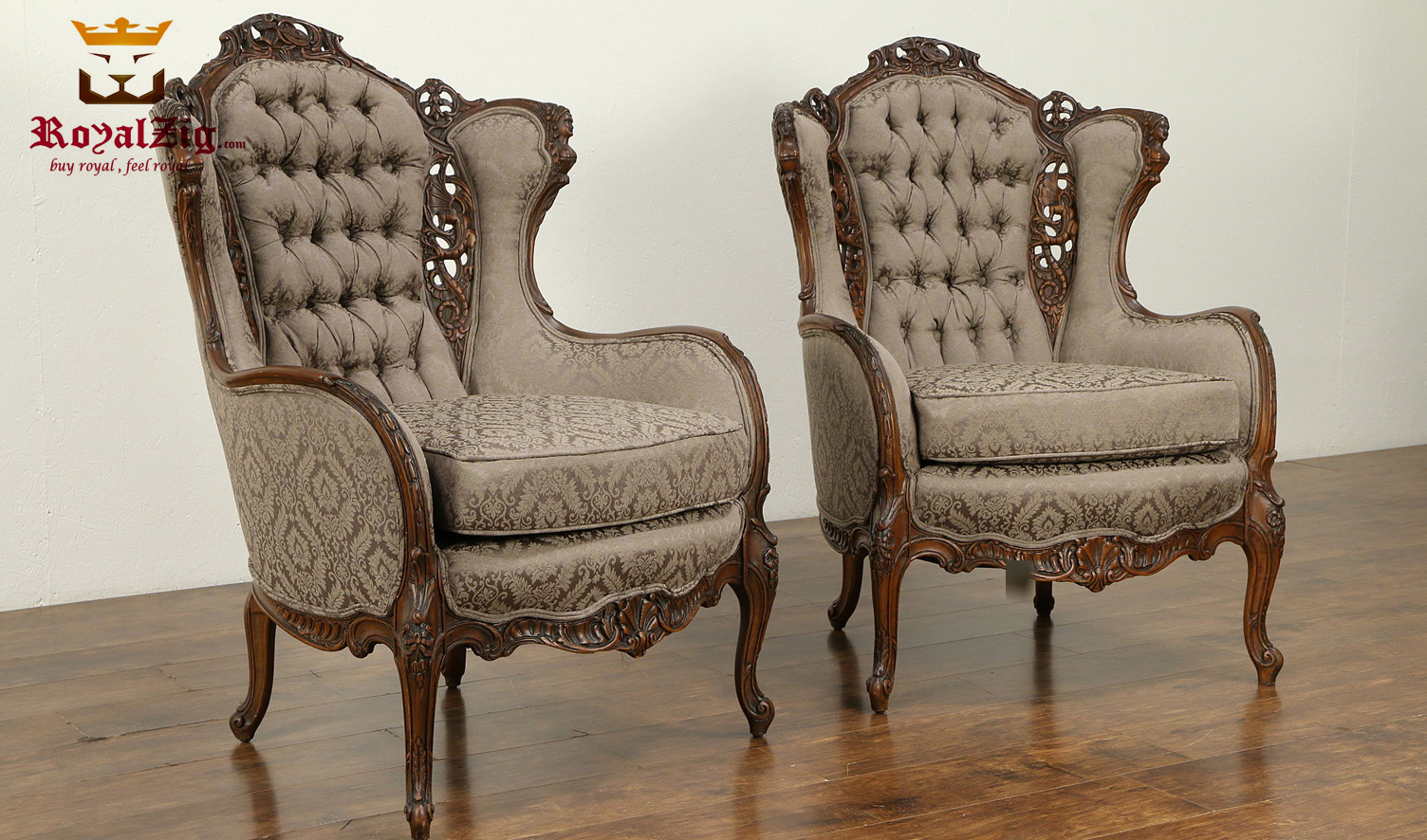 Antique-Style-Hand-Crafted-Tufted-Wing-Chair