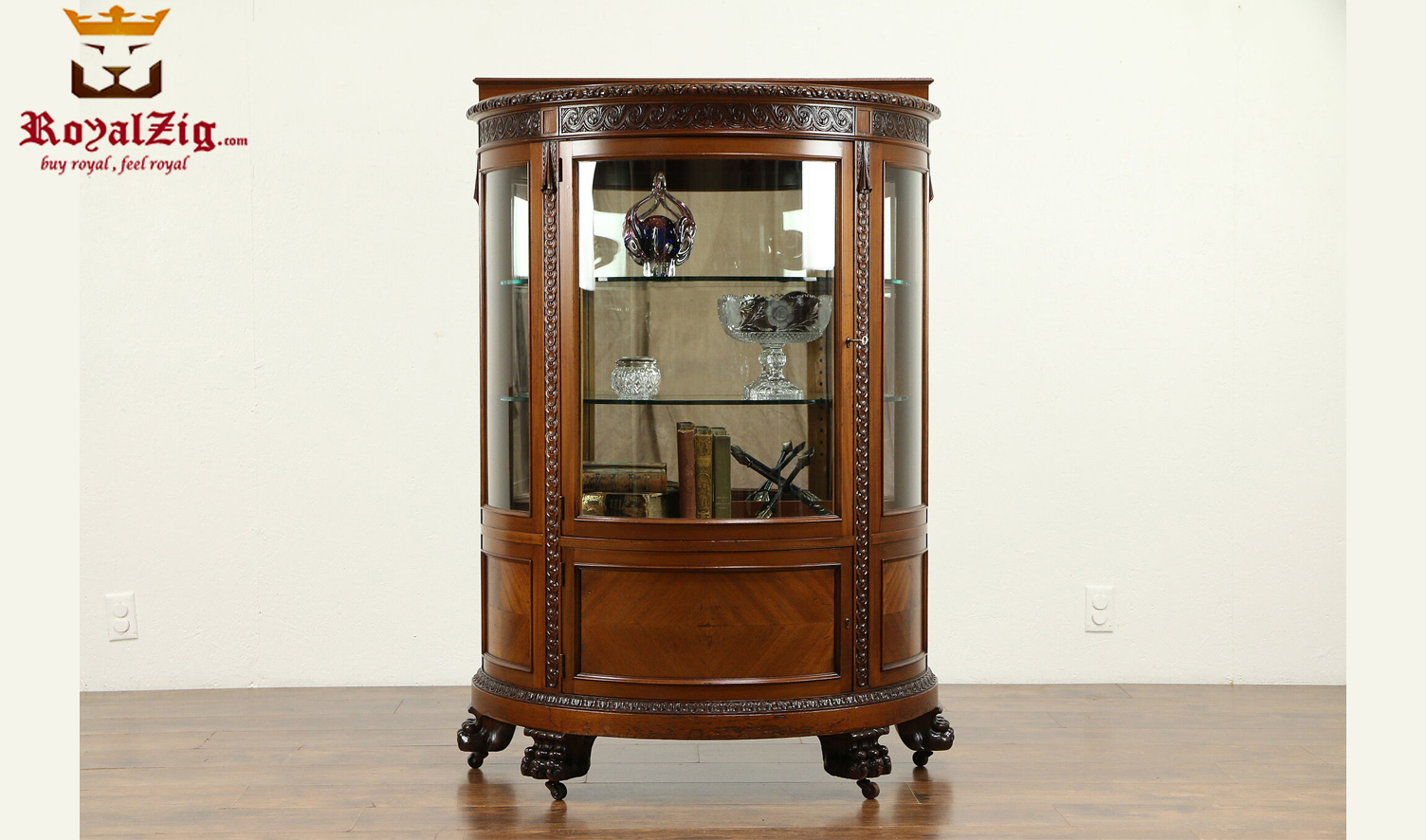 French-Style-Small-Carving-Walnut-Display-Curio-Cabinet