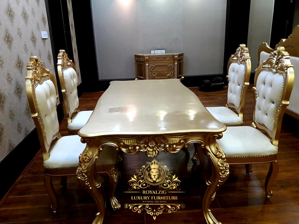 Luxury Carving immitation gold leaf Dining Table by Royalzig Luxury Furniture