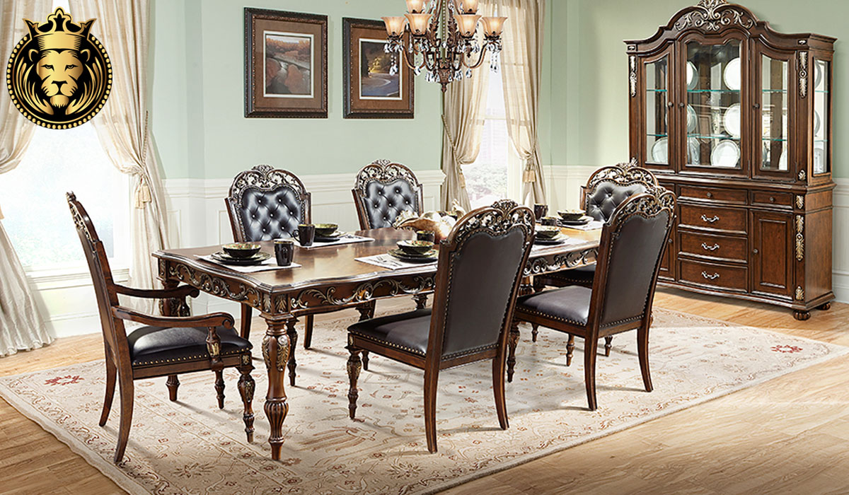 6 Seater Antique Dining Table in Teak Wood Carving Classic Design- Carved in India -Brand Royalzig Luxury Furniture