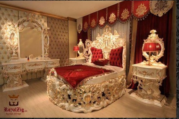 Round Bedroom Set Furniture: Hand Carved Baroque Style Royal Bed & Dresser 