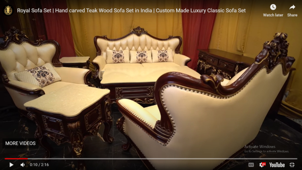 Royal Sofa Set | Hand carved Teak Wood Sofa Set in India | Custom Made Luxury Classic Sofa Set
