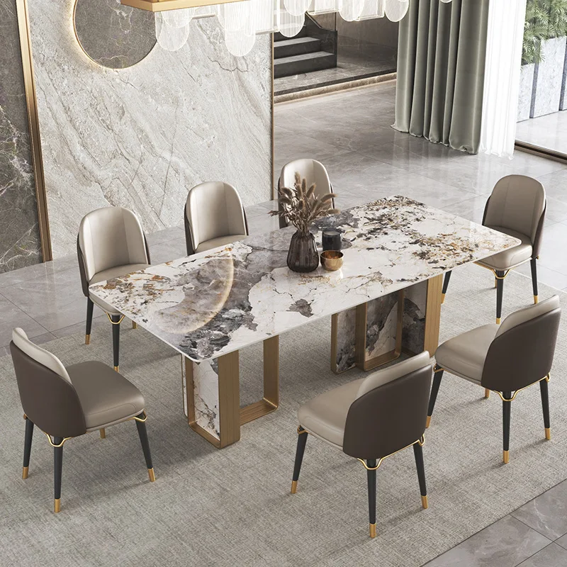6 Seater Modern Dining Table Elegant Wood & Steel Design With Italian Marble Top Genuine Leather Upholstery Shop Online Brand Royalzig Luxury Furniture