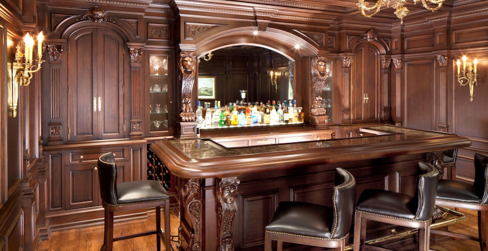 Bespoke Residential Royal Bar Furniture Setup in Classic Wood Carving Design- Carved in India - Brand Royalzig Luxury Furniture