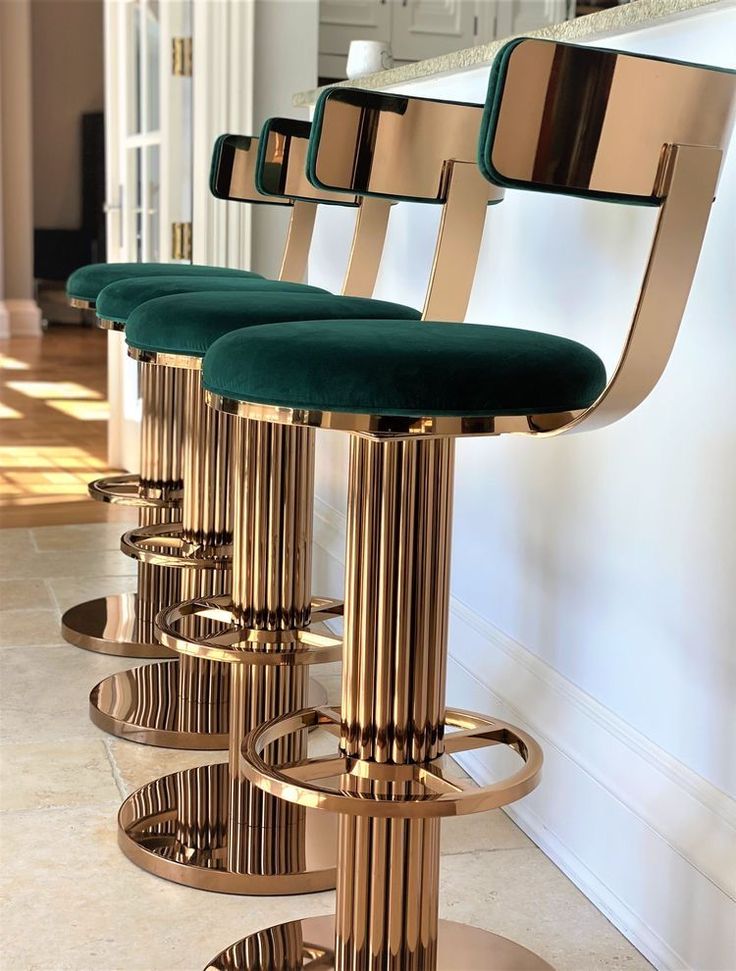 Luxury Bar Stool in Premium Quality Rose Gold Color Stainless Steel With Green Coloe High Quality Velvet and Extra Comfortable  Foam - Shop Online- Brand Royalzig Luxury Furniture