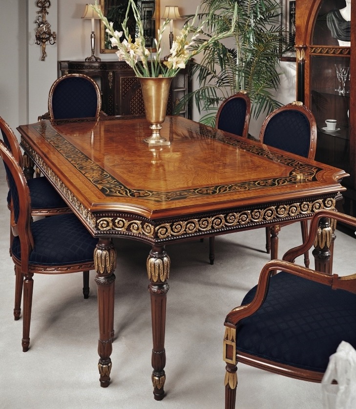 6 Seater Classic Luxury Dining Table - Intricate and Elegant French Classic Wood Carving Design - Handcrafted from Premium Quality Teak Wood - Carved in India - Brand Royalzig Luxury Furniture