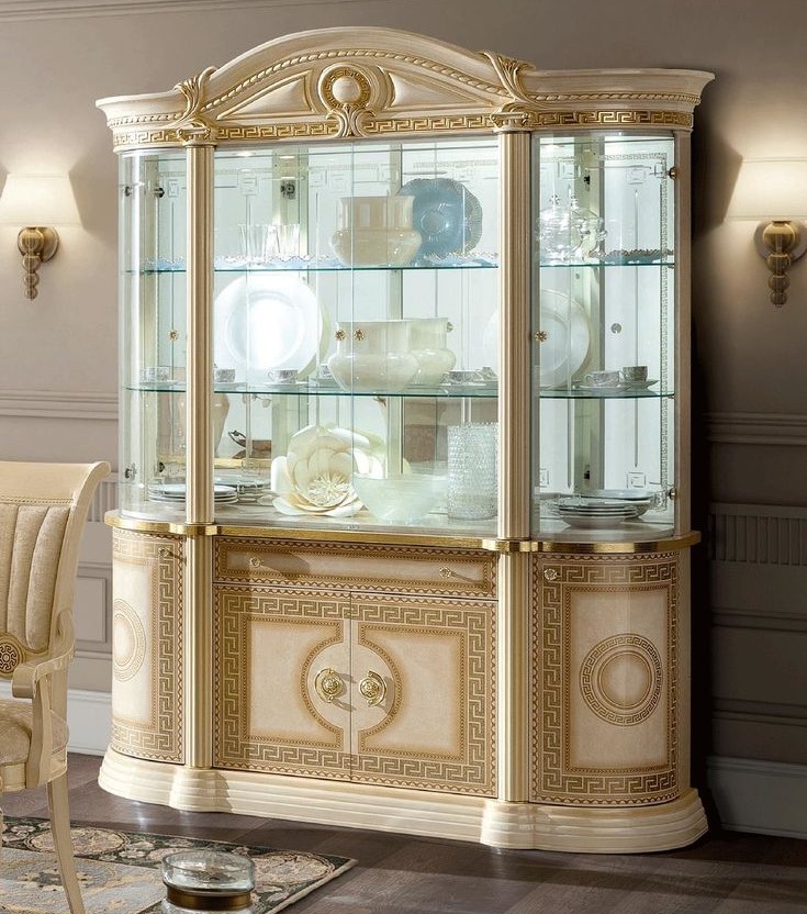 Classic Italian design crockery unit in teak wood luxury carving