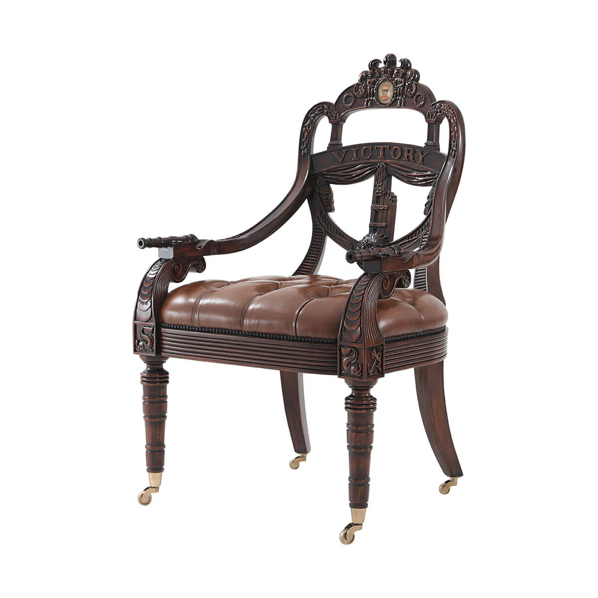 English Accent Armchair - Carved Coat of Arms