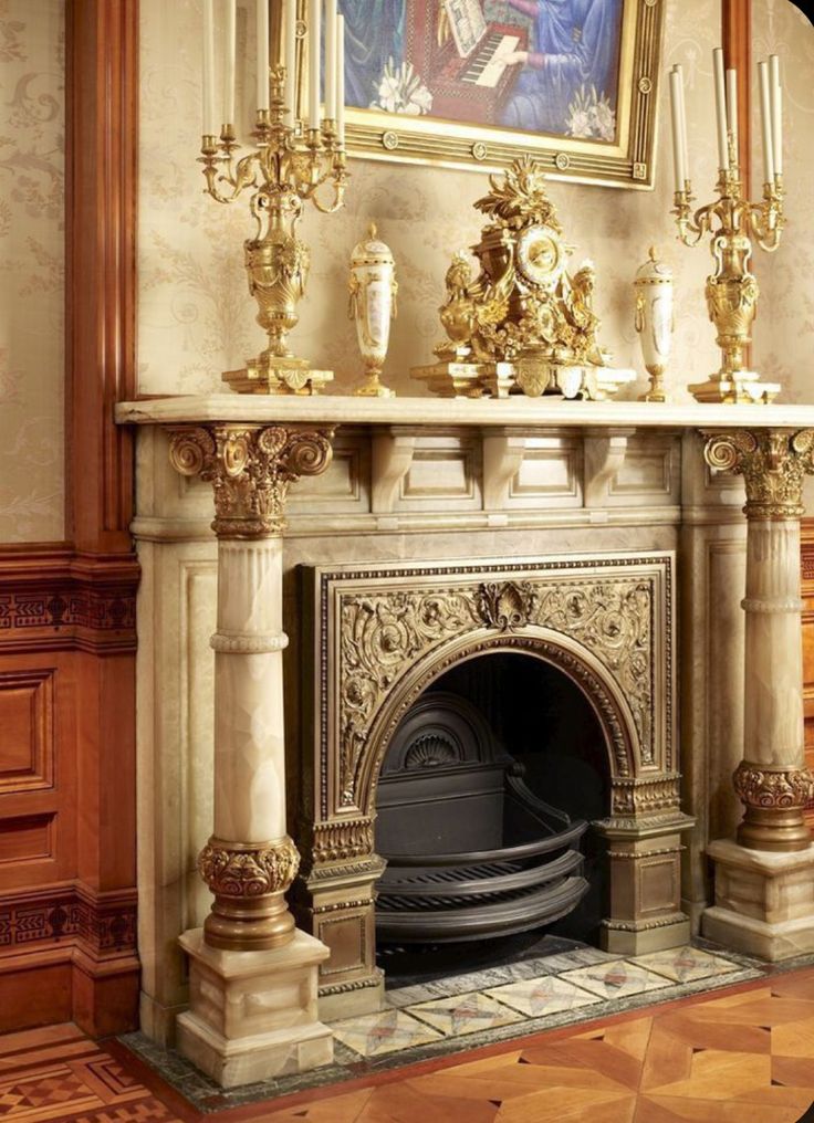 carved wooden fireplace mantel