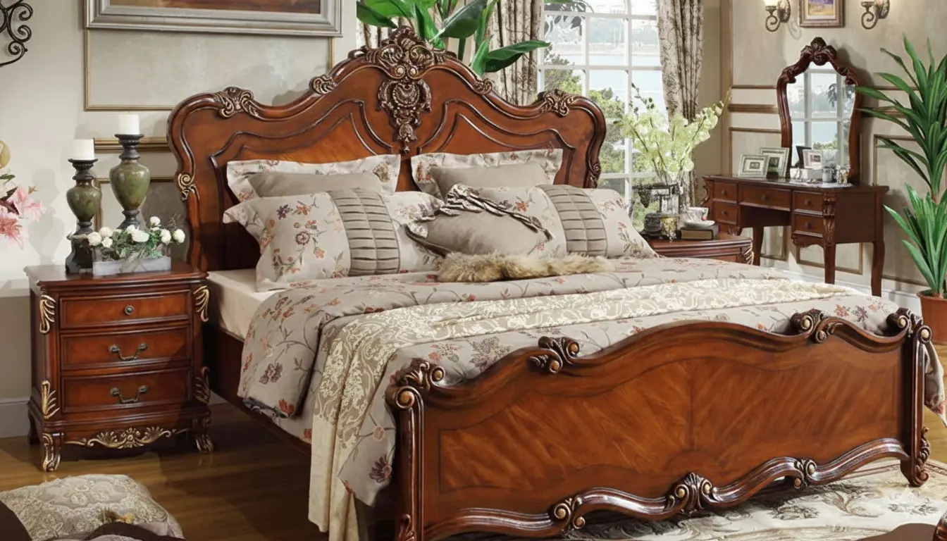 Hyderabad Antique Style Carved Teak Wood Bed