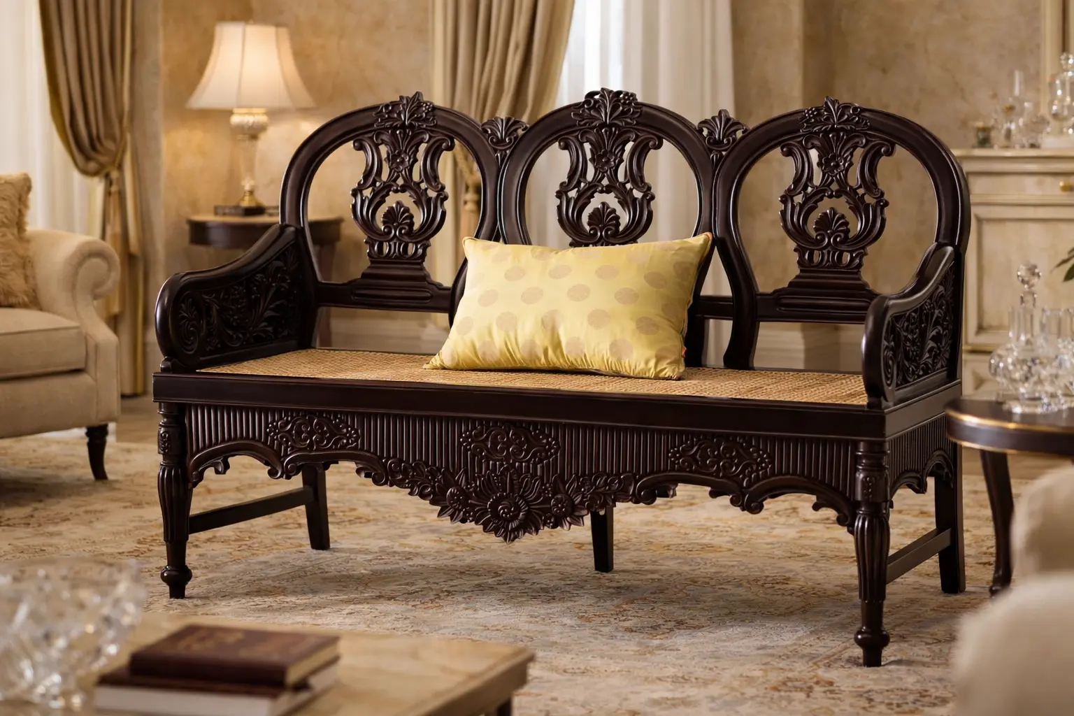George British Colonial Style Hand Carved Sofa