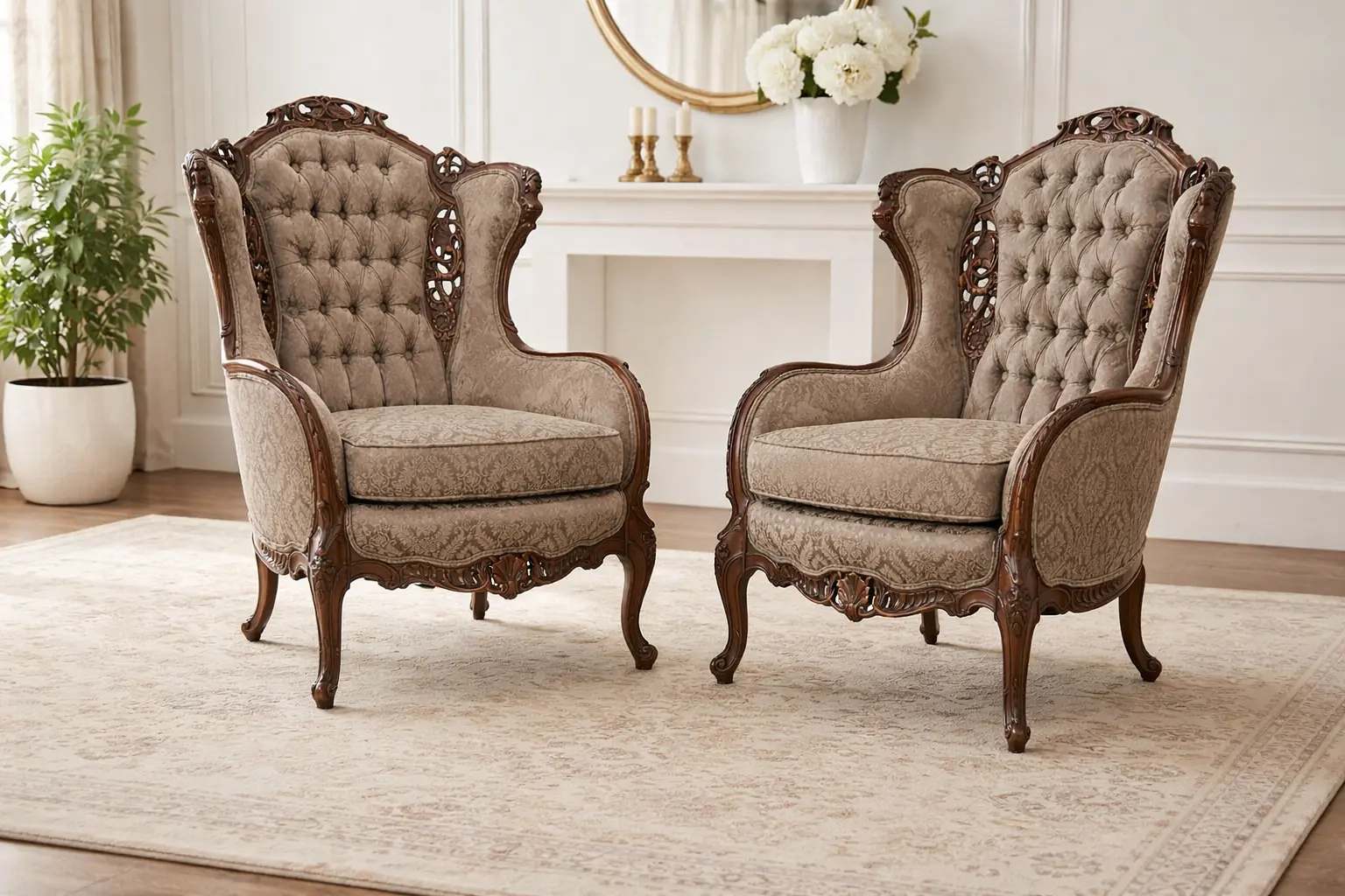 Antique Style Hand Crafted Tufted Wing Chair