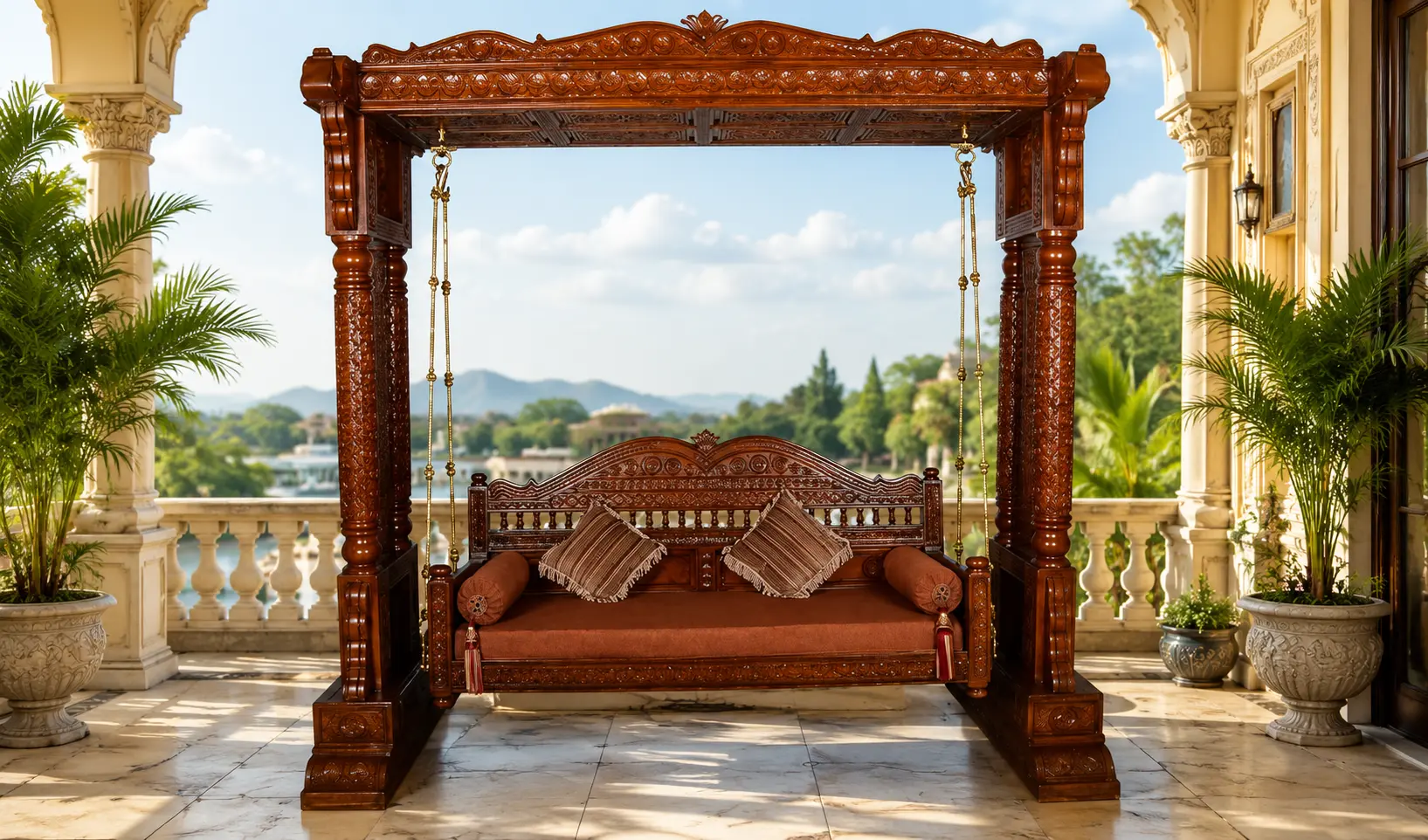 Jodhpur Style hand carved wooden swing