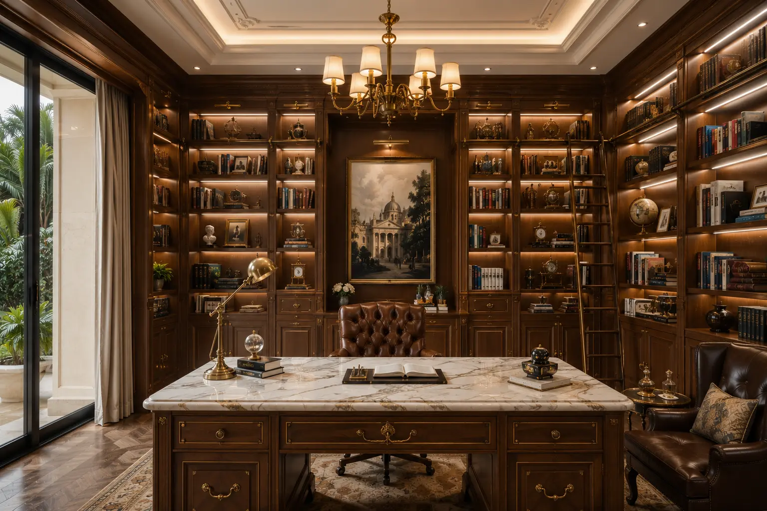 A luxury library and study in a Bengaluru villa