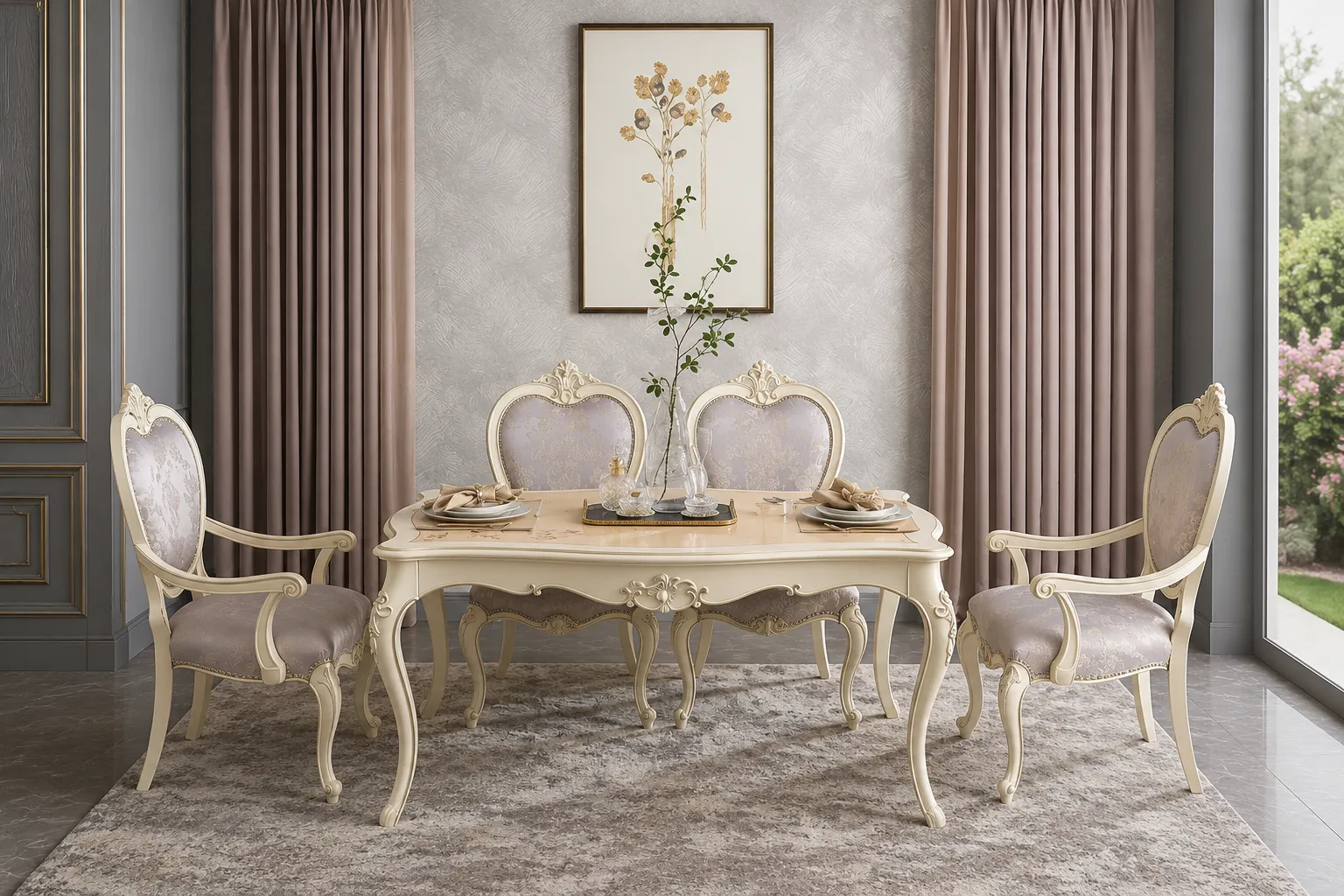 Classic Luxury Wooden White Duco Dining Set