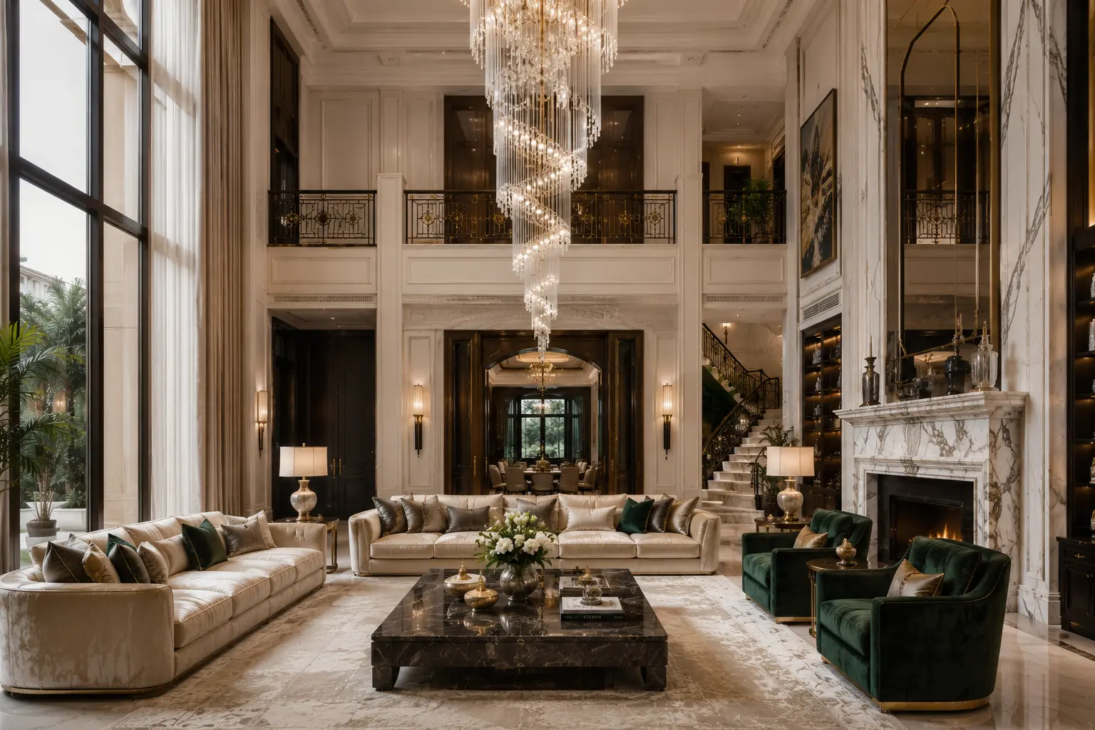 A double-height luxury living room