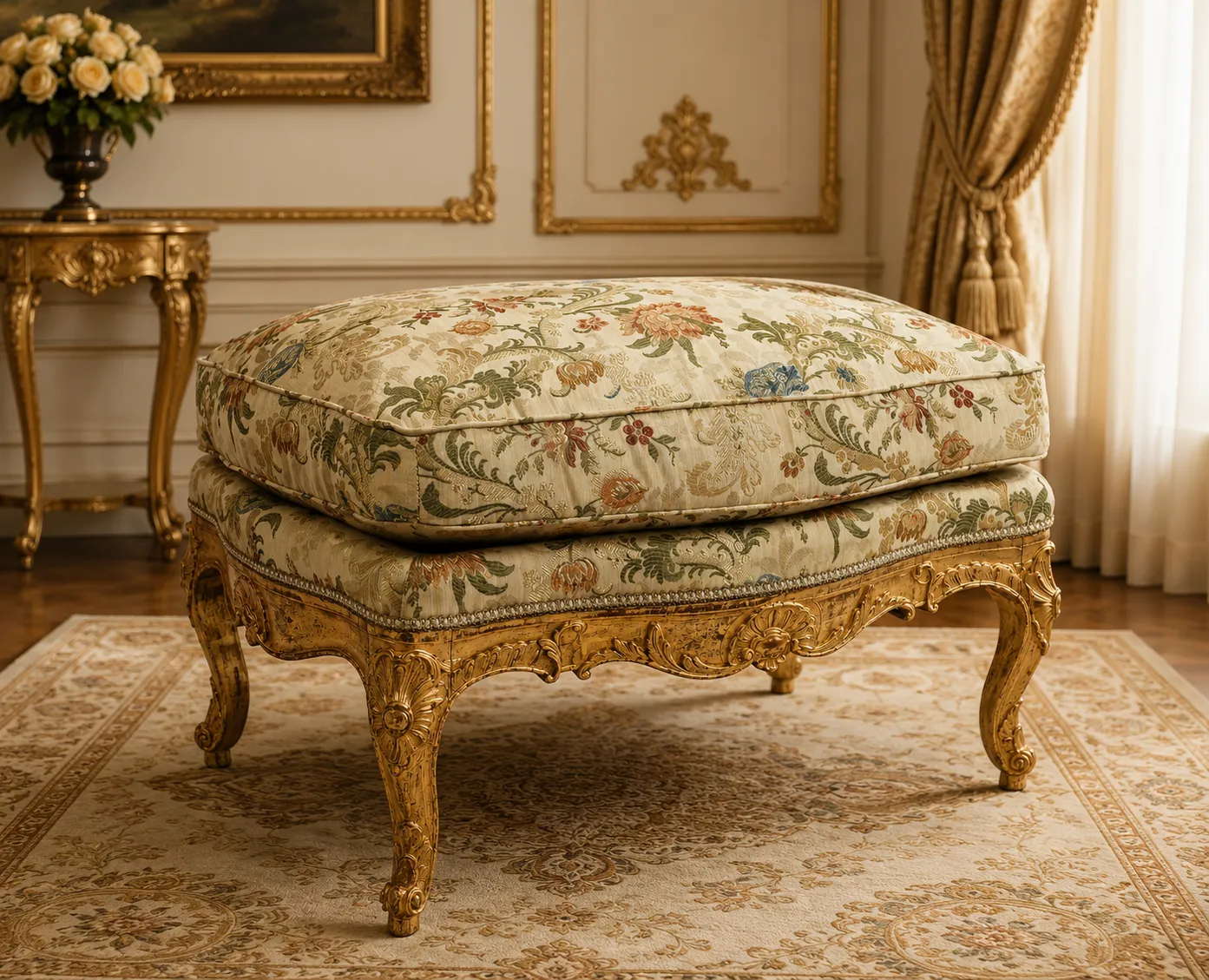 Louis XV Carved Giltwood Tabouret Mid-18th Century Style Antique Stool