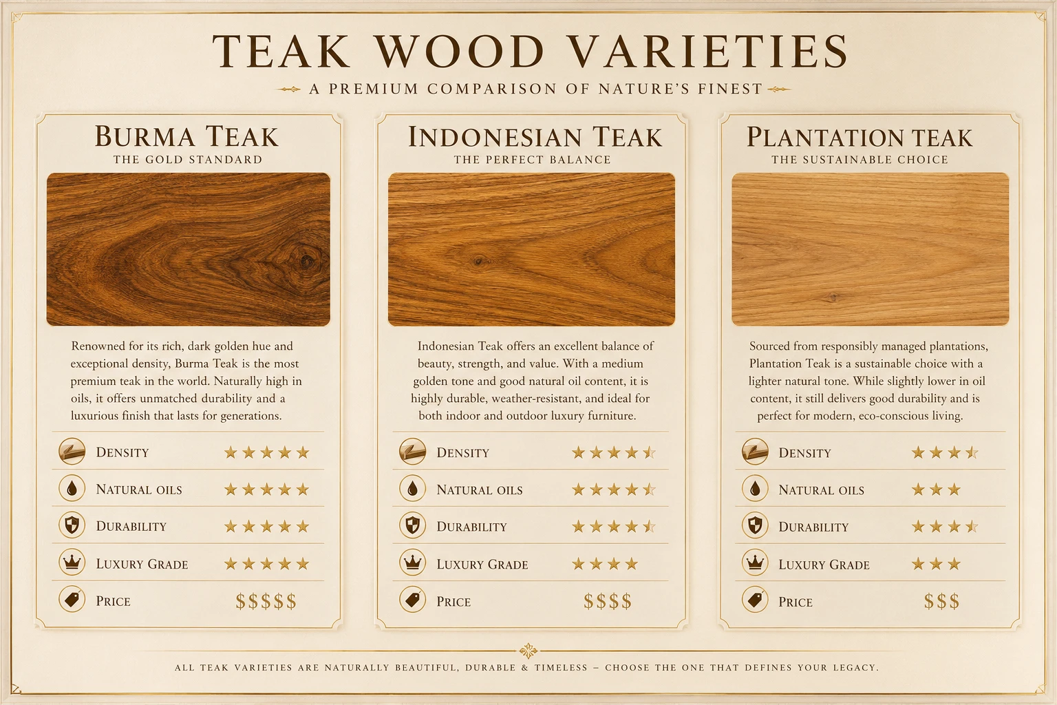 Teak wood varieties