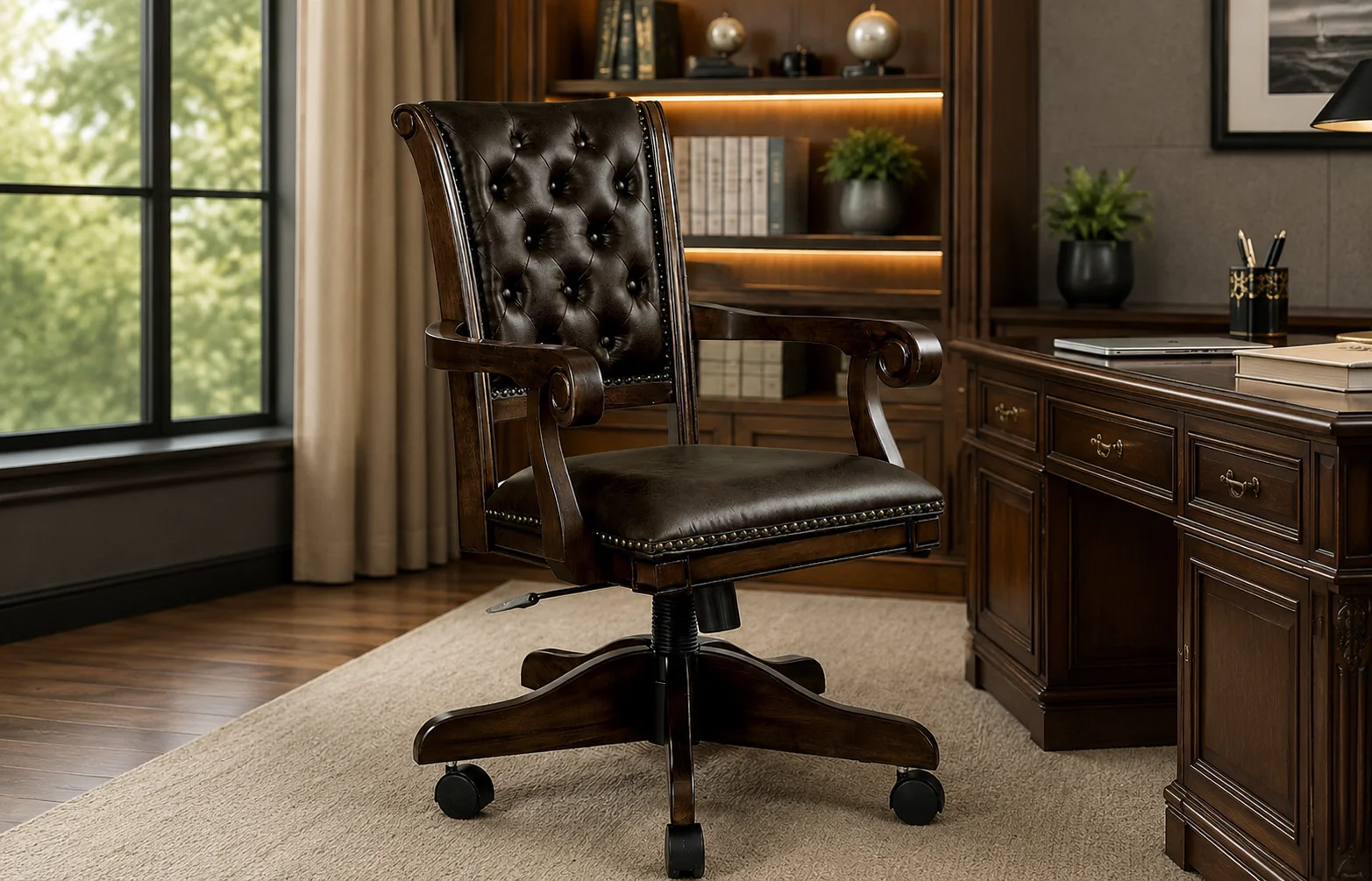 America Genn Contemporary Brown Faux Leather Study Chair