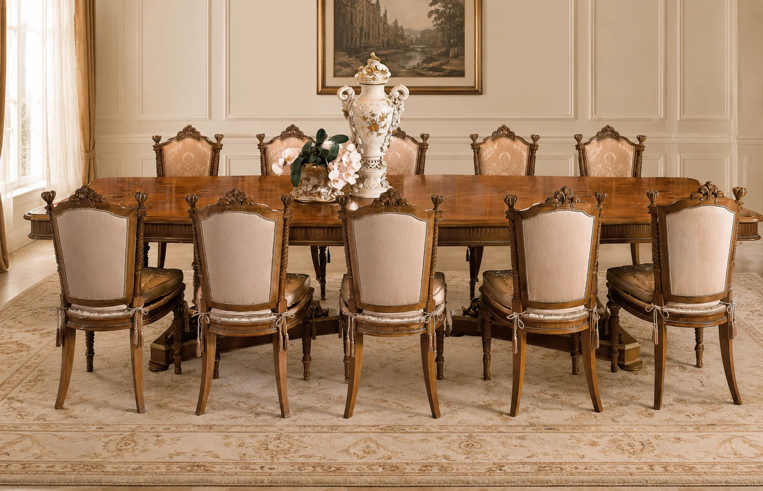 antique dining table teak wood carving designs hand-carved in India