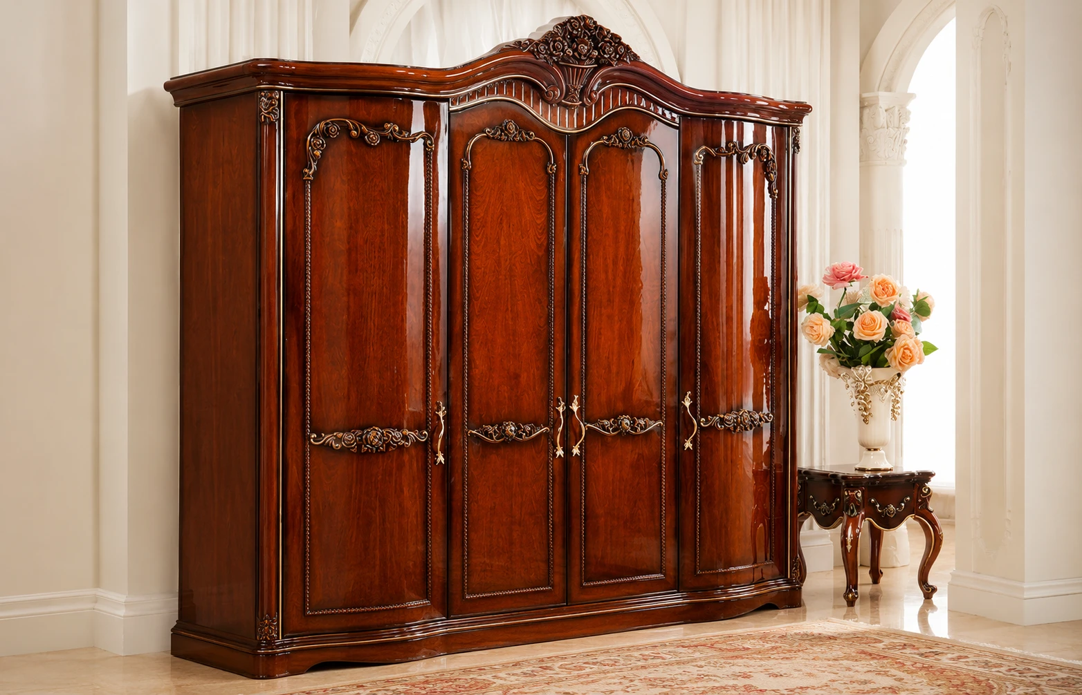 antique style rosewood finish teak wood wardrobe