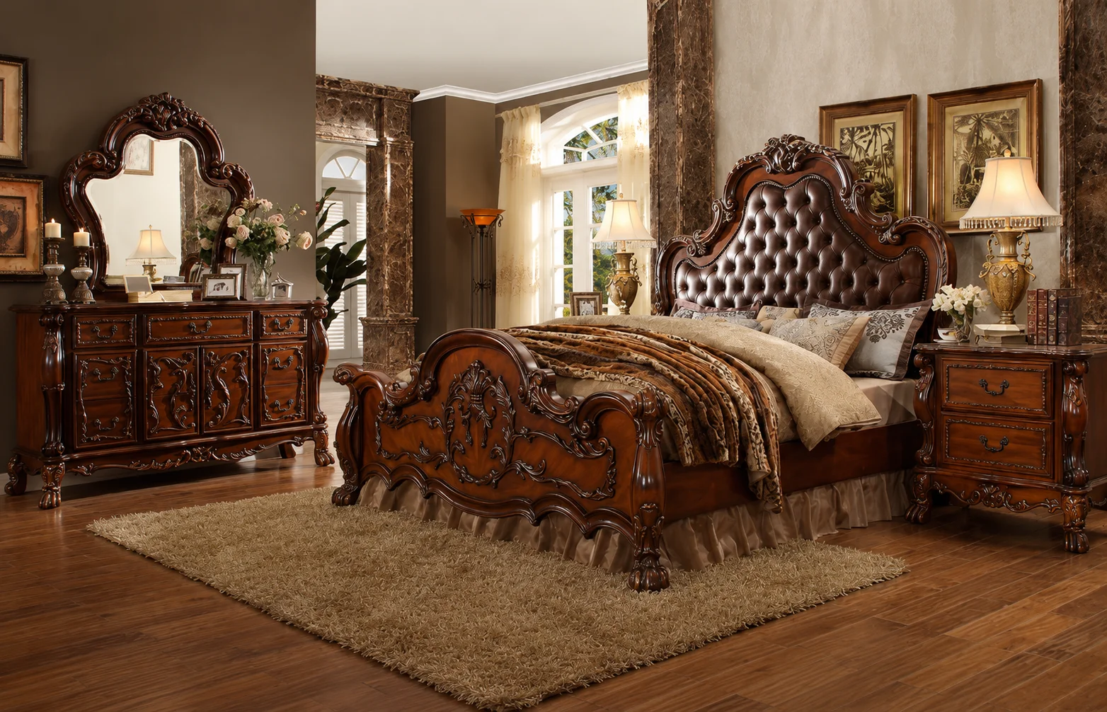 antique style handcrafted French carving bedroom set