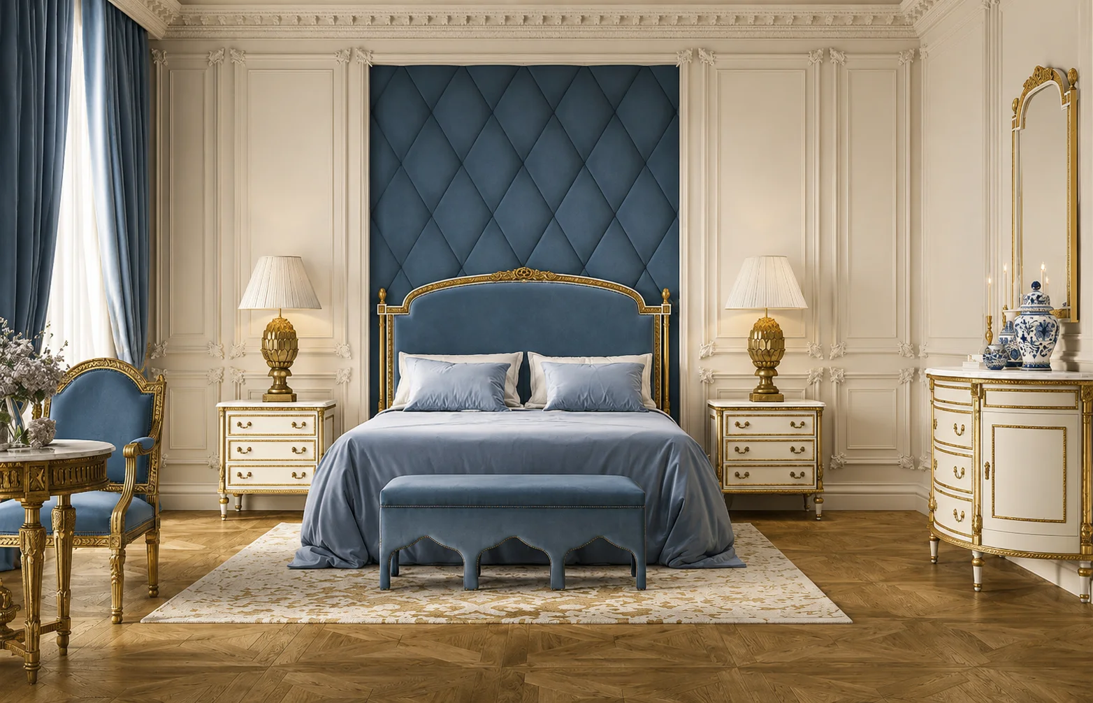 classic luxurious motif bedroom set furniture