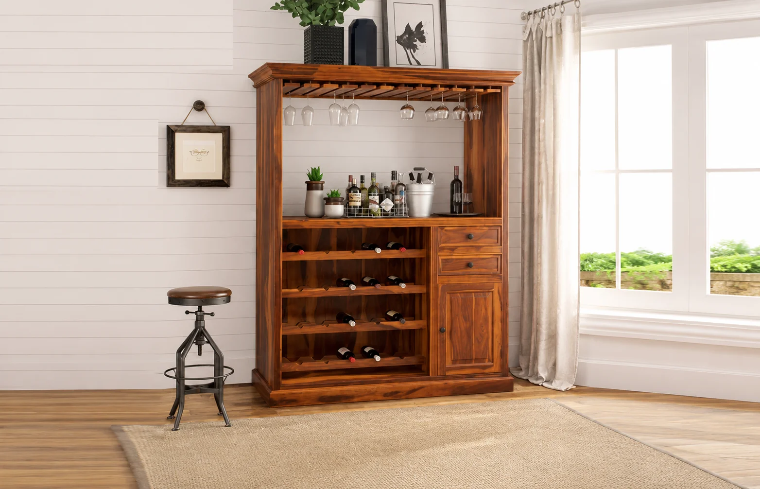 Home Bar Cabinet with Wine Display Rack