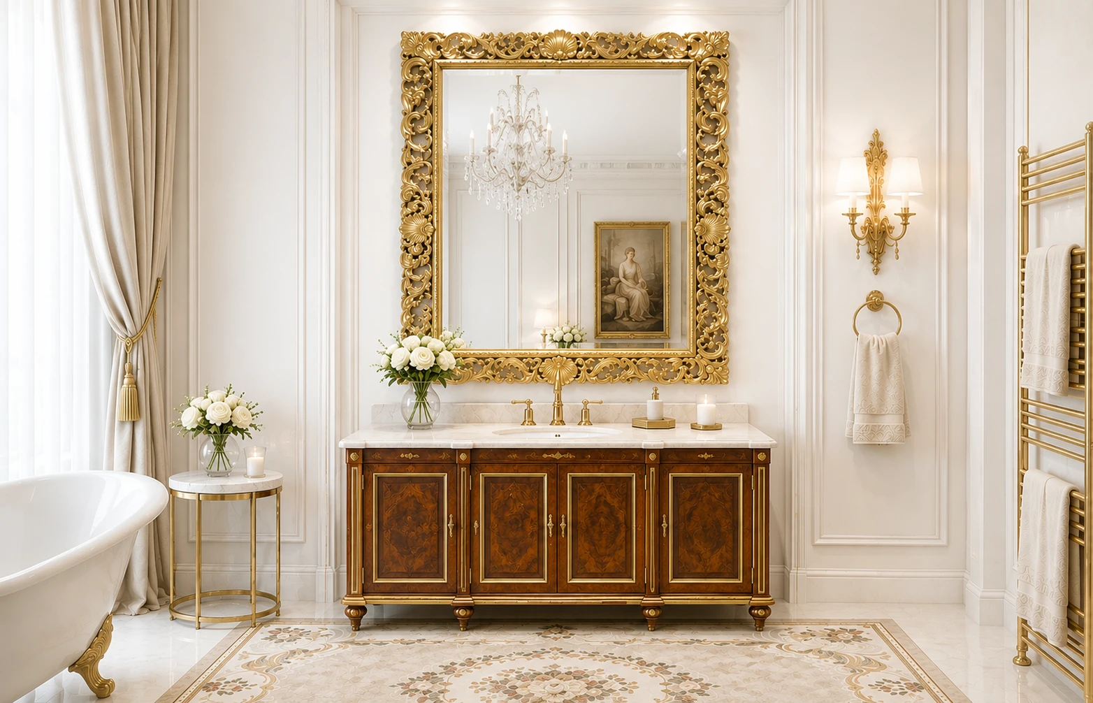 Luxury Big Carved Mirror With Storage