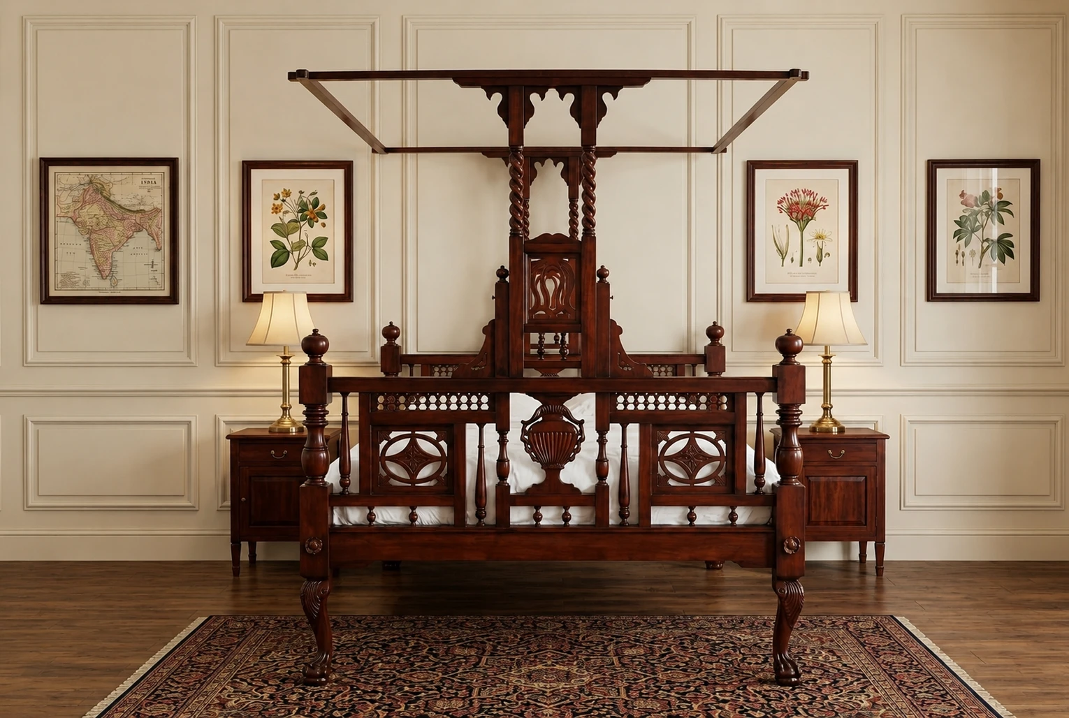 Luxury Classic Style Anglo Indian Four Poster Bed