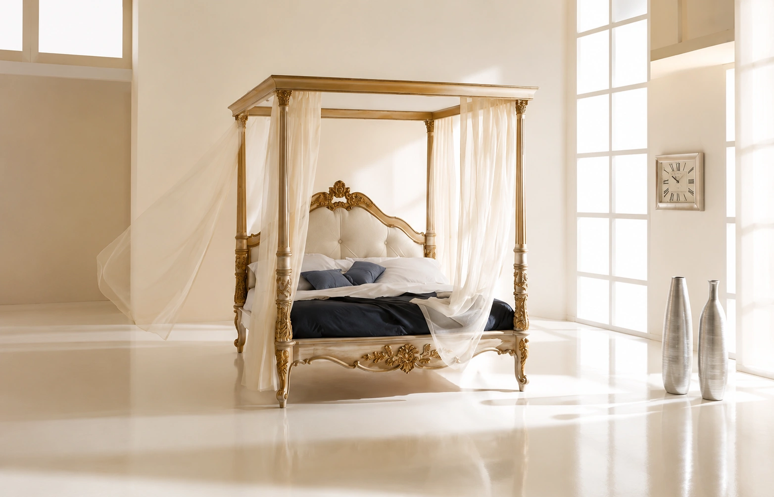 Luxury Italian Style Hand Carved Four Poster Bed