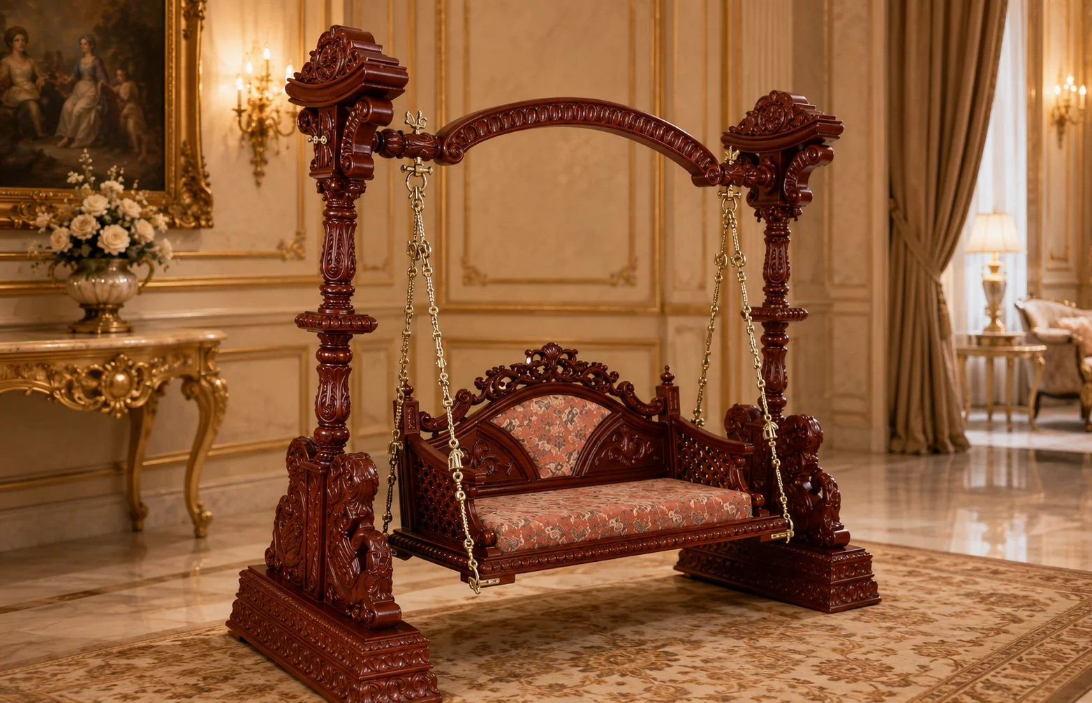 Madhubala Carved Wooden Indoor Jhula