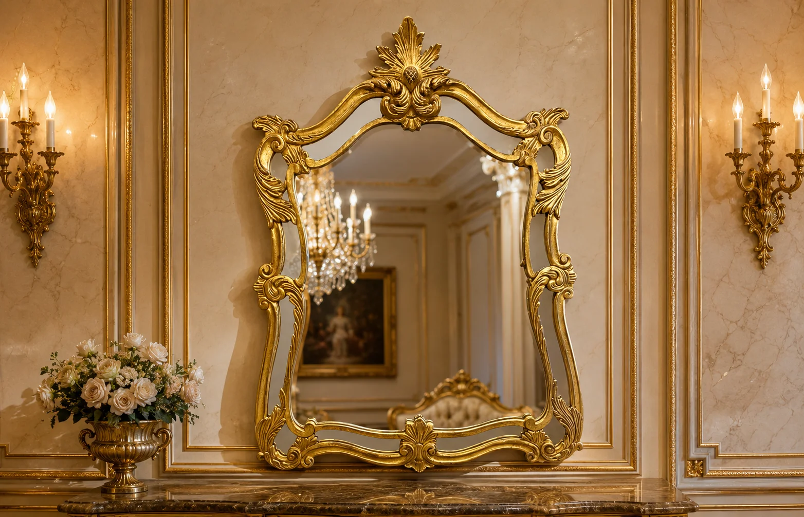 Queen Anne Style Carved Distressed Finish Mirror Frame