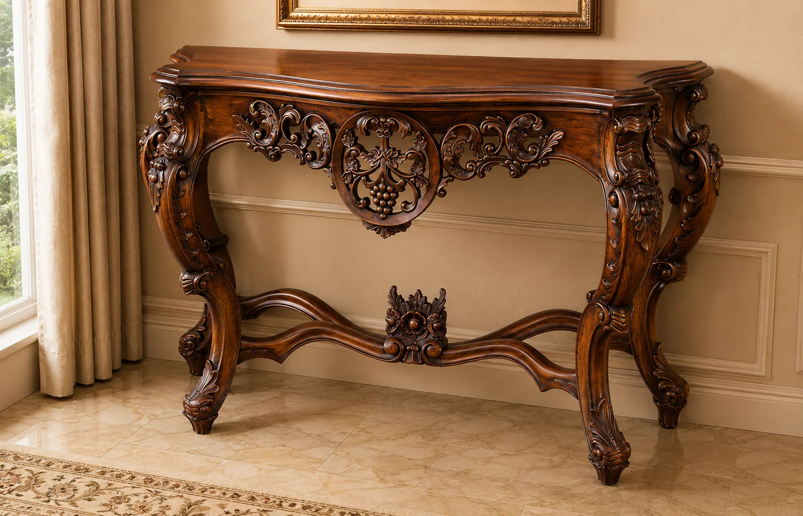 Victorian Style Hand Carved Console Table