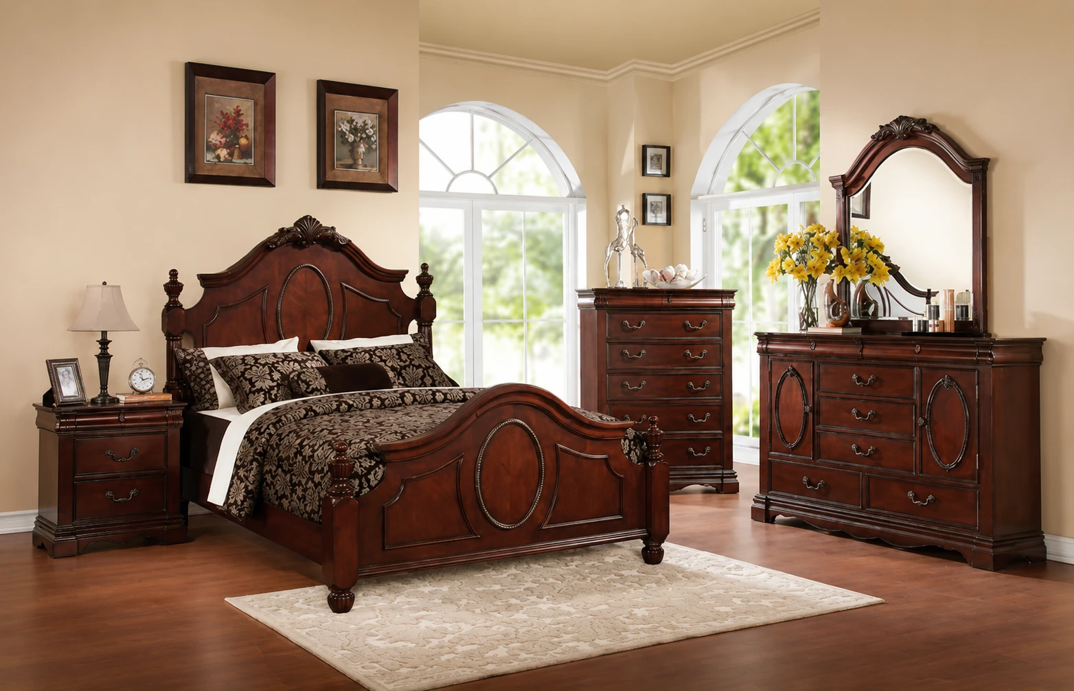 Beautiful Victorian Style Cherry Finish Bedroom Set