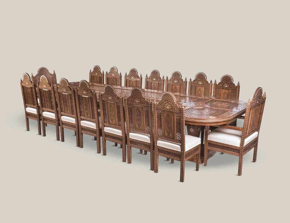 16 Seater Dining Set  Inlaid Wood  Arabic Design Furniture