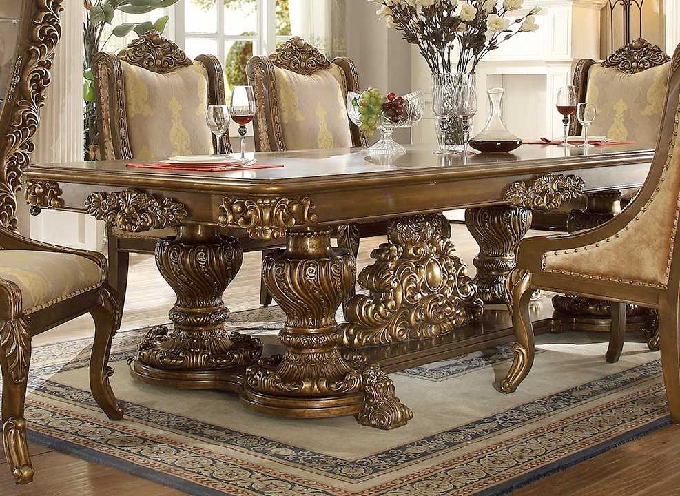 Traditional 7-Piece Dining Set – Ornate Table + 6 Side Chairs