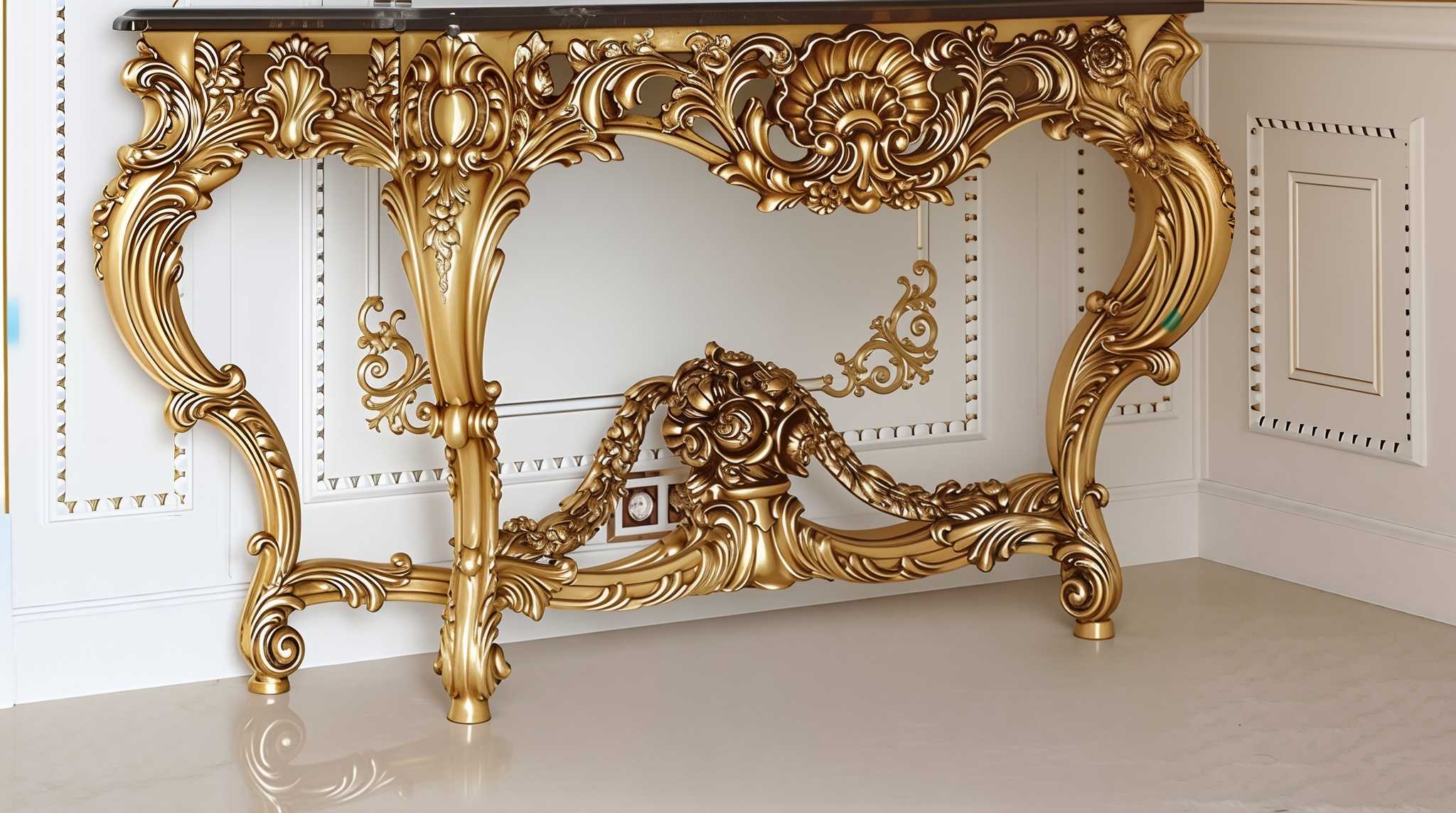 Antique-Inspired Heavily Carved Rococo Console with Mirror