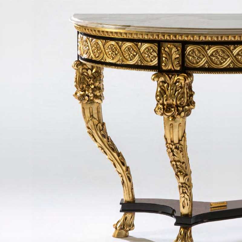 Carved Luxury Console – Gold Finish with Black Vintage Detailing 