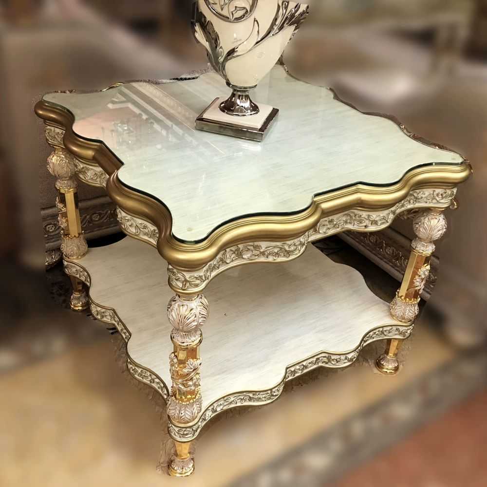 Elegant European Sofa Set – Cream Fabric & Intricate Gold Leaf Carving