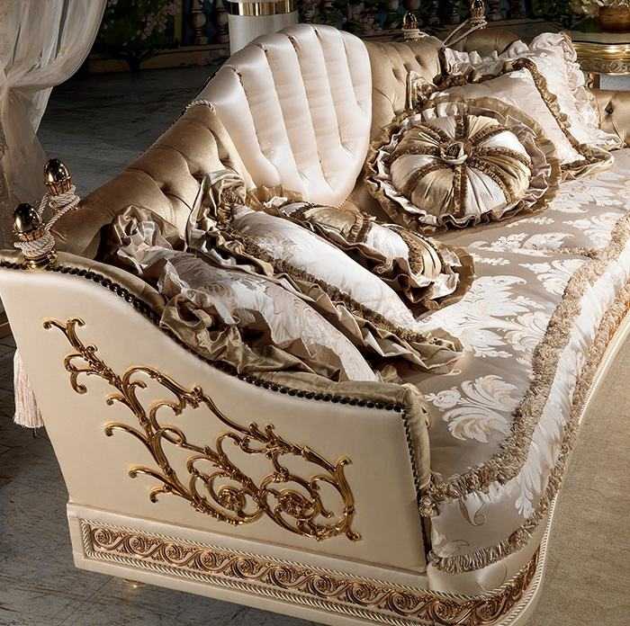 Elegant European Sofa Set – Cream Fabric & Intricate Gold Leaf Carving