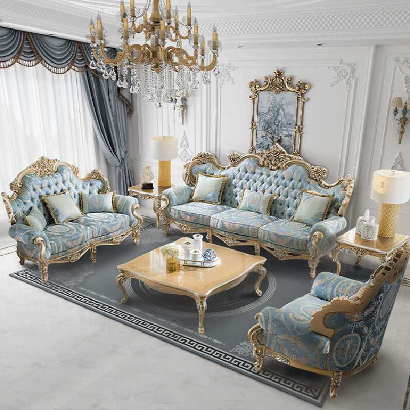 European Classic Style Carved 6 Seater Luxury Living Room Sofa Set