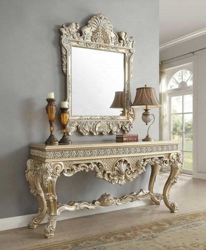 European Luxury Console Table with Mirror – Ornate Carved Wood